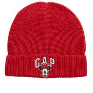 GAP Red Ribbed Knit Beanie with Minnie Mouse Patch